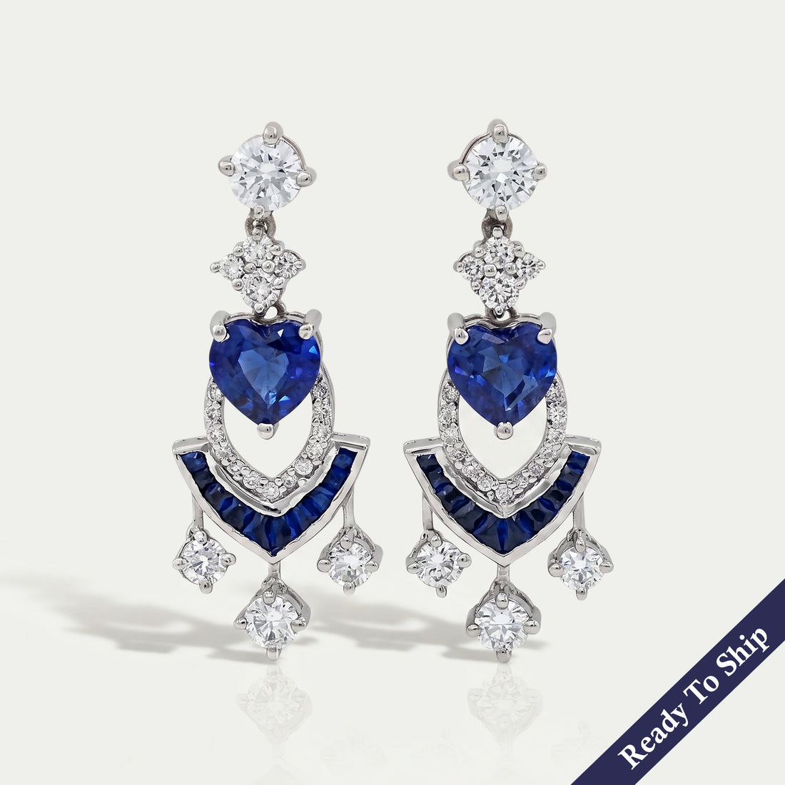 Sapphire Heart And Round Cut Cluster Drop Dangle Earrings Earrings
