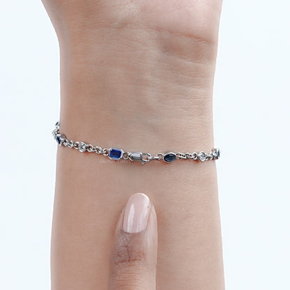 Sapphire Emerald Cut Gemstone Chain Bracelet