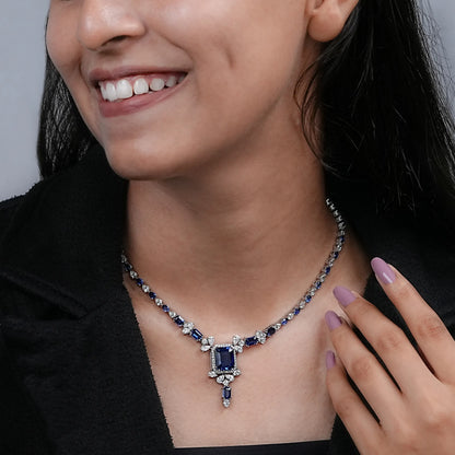 Sapphire Emerald Cut And Diamond Necklace Necklaces