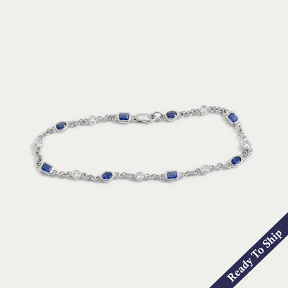 Sapphire Emerald And Oval Gemstone Bezel Set Chain Bracelet