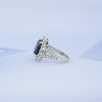 Sapphire Oval Gemstone Halo Split Shank Engagement Ring Rings