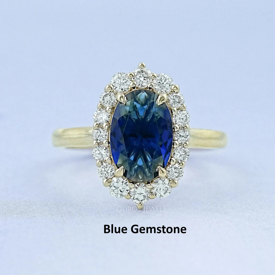 Oval Gemstone Halo Engagement Ring Ring