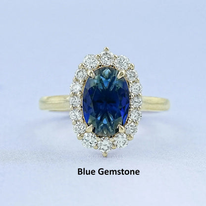 Oval Gemstone Halo Engagement Ring Ring