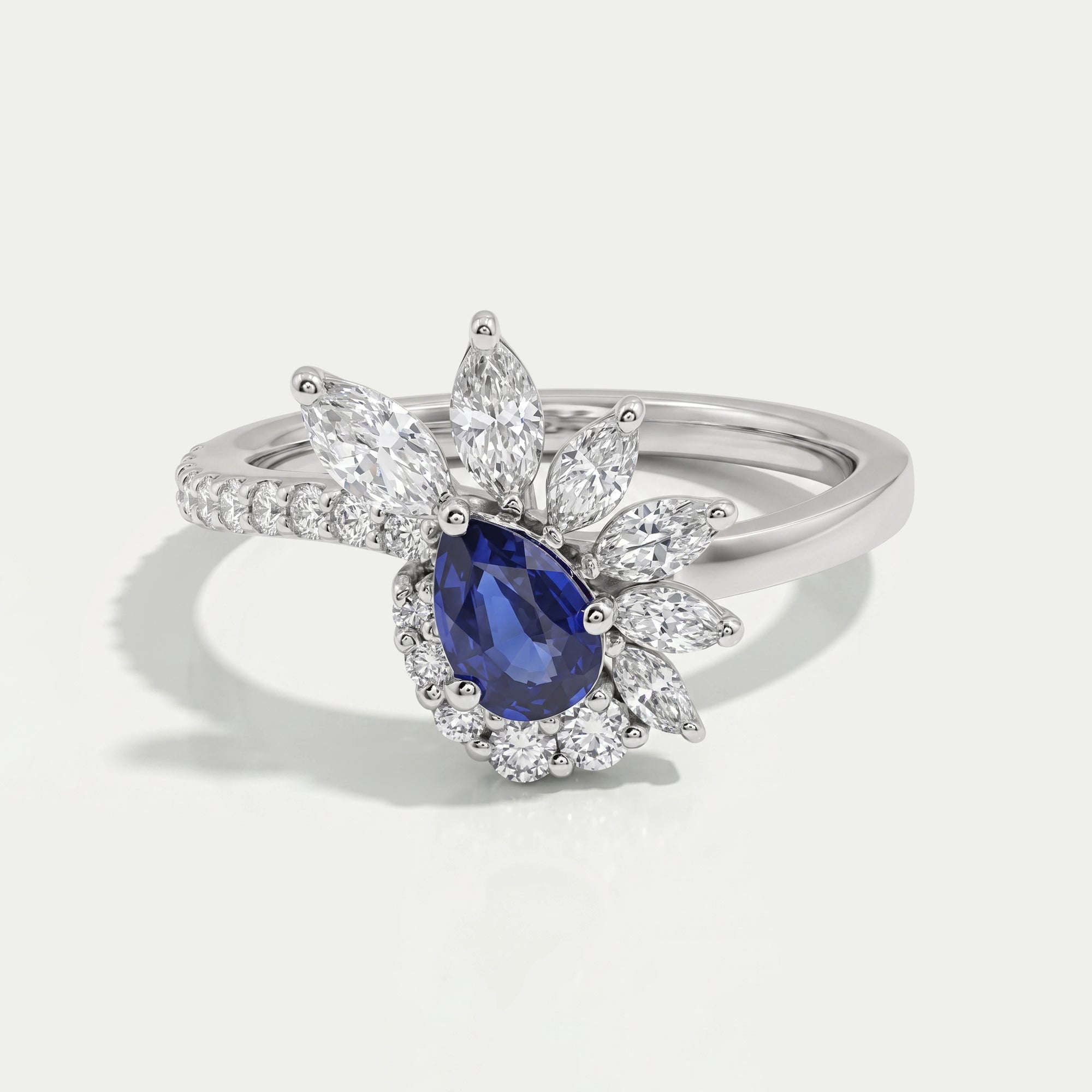 Pear Cut Blue Sapphire Cluster Bypass Engagement Ring Ring
