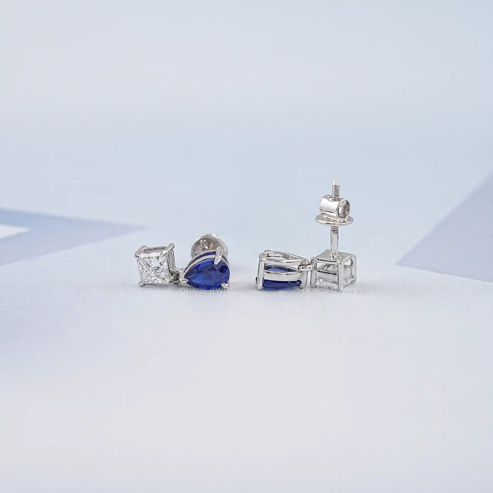 Sapphire Pear And Lab Diamond Two Stone Earrings