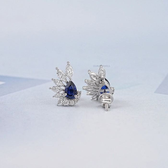 Sapphire Pear And Marquise Diamond Stud Earrings