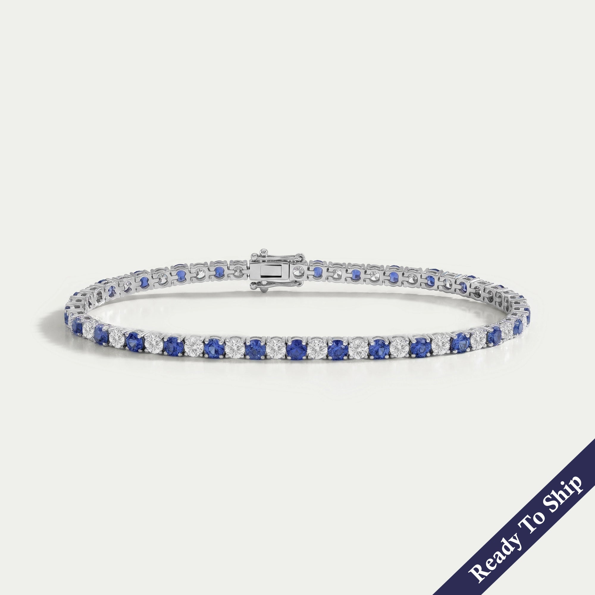 Sapphire Round Gemstone And Lab Diamond Tennis Bracelet