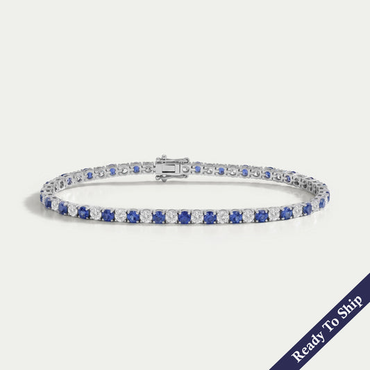 Sapphire Round Gemstone And Lab Diamond Tennis Bracelet