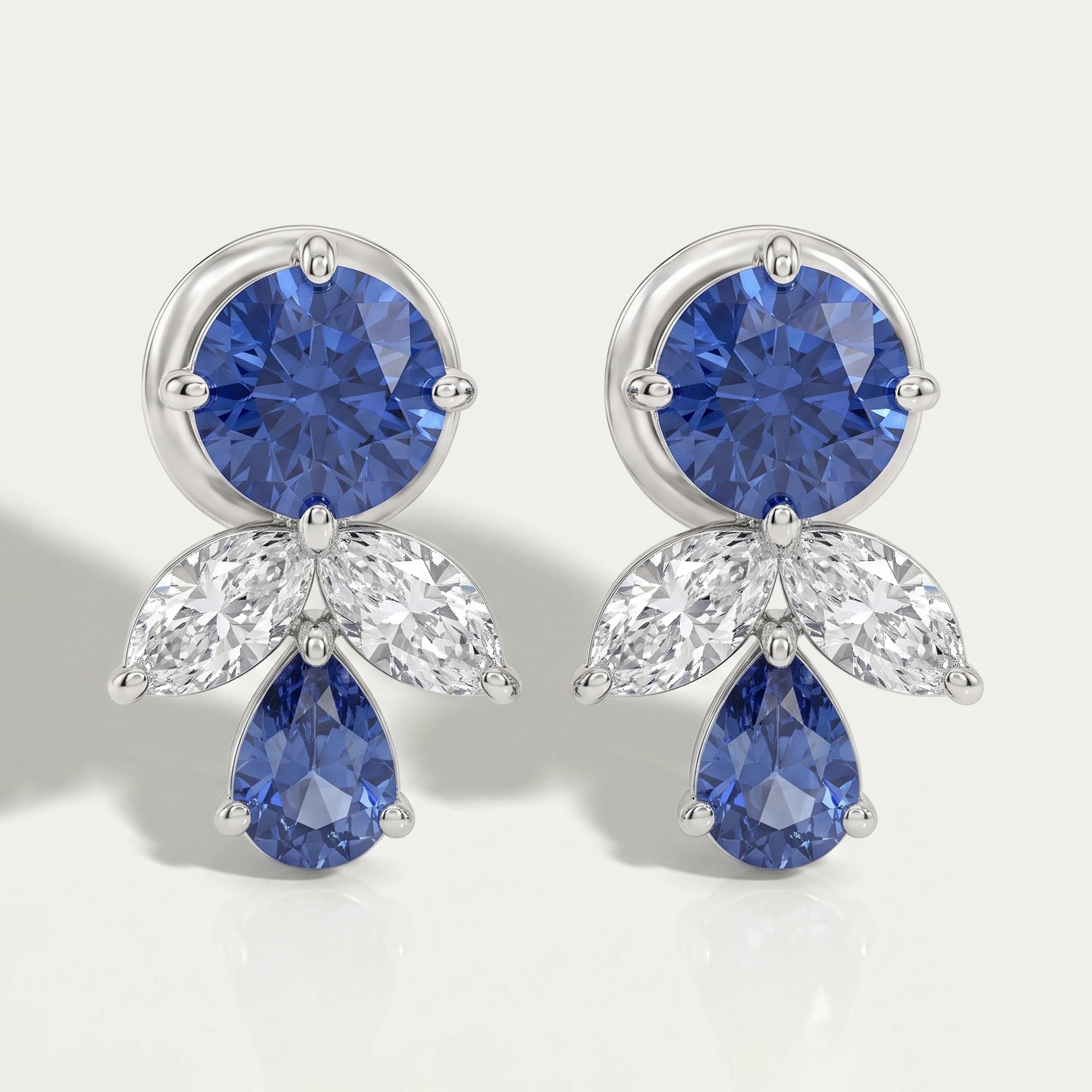 Sapphire Round And Pear Gemstone Stud Earrings Earrings
