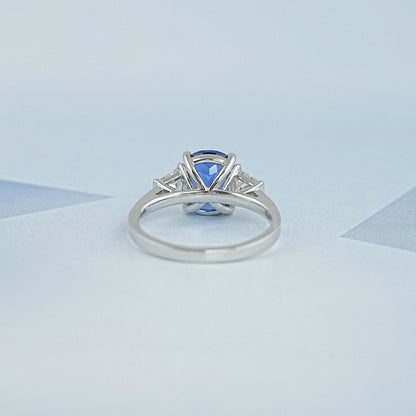 Sapphire Cushion Gemstone With Trapezoid Diamond Ring Rings
