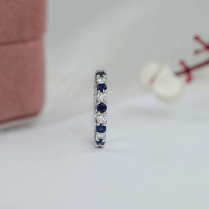 Blue Sapphire And Diamond Wedding Band Ring