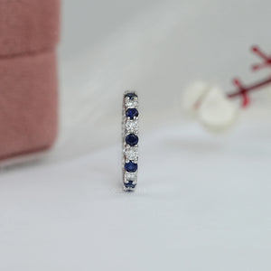 Blue Sapphire And Diamond Wedding Band