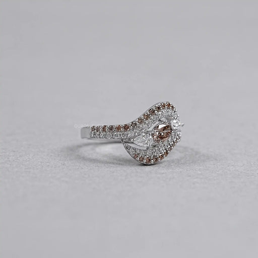 side view of brown oval lab diamond three-stone  bypass colored engagement ring