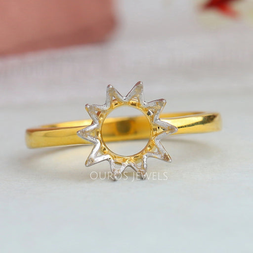 front view of round-shaped flower-style semi-mount solitaire engagement ring