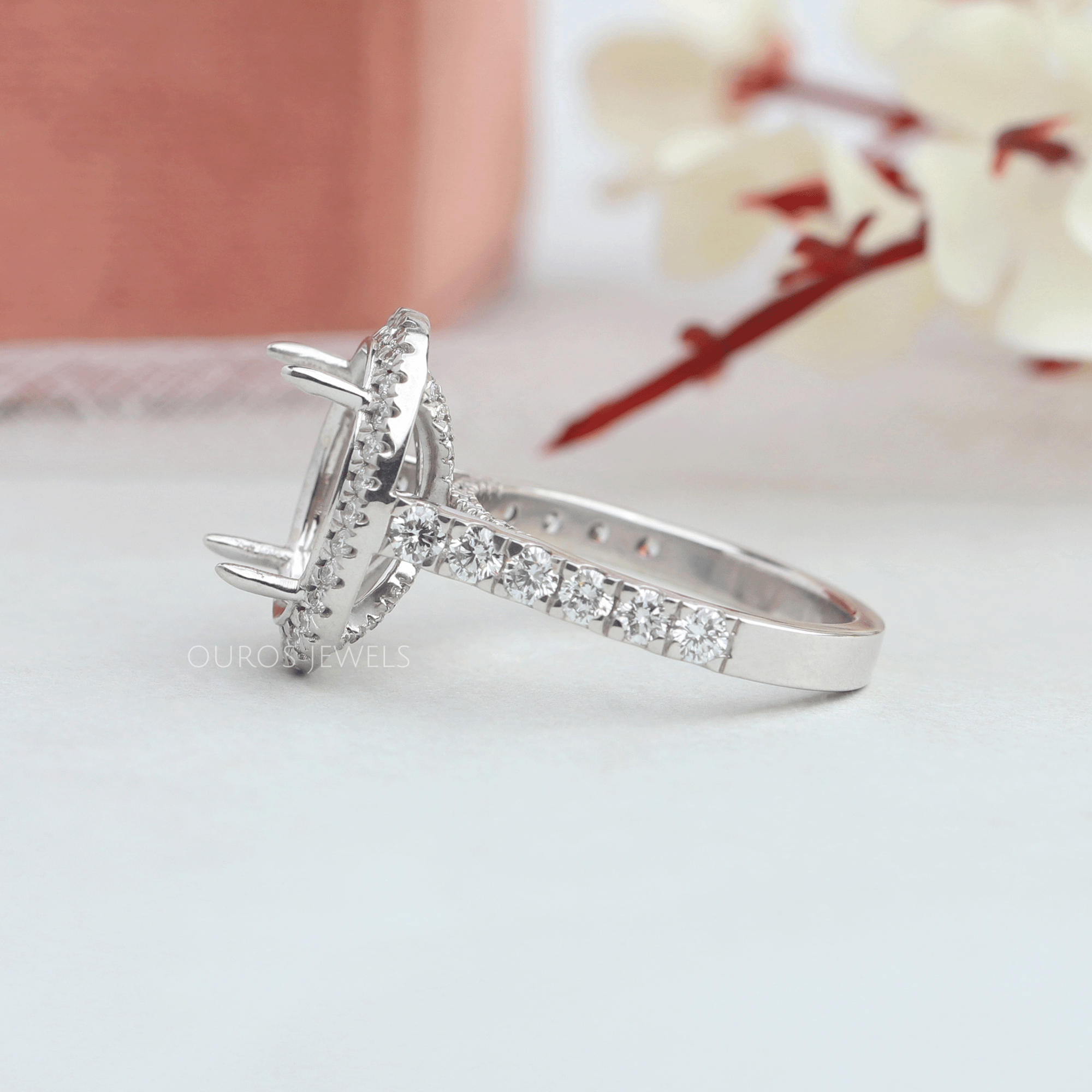 Semi Mount Halo Accent Diamond Ring
