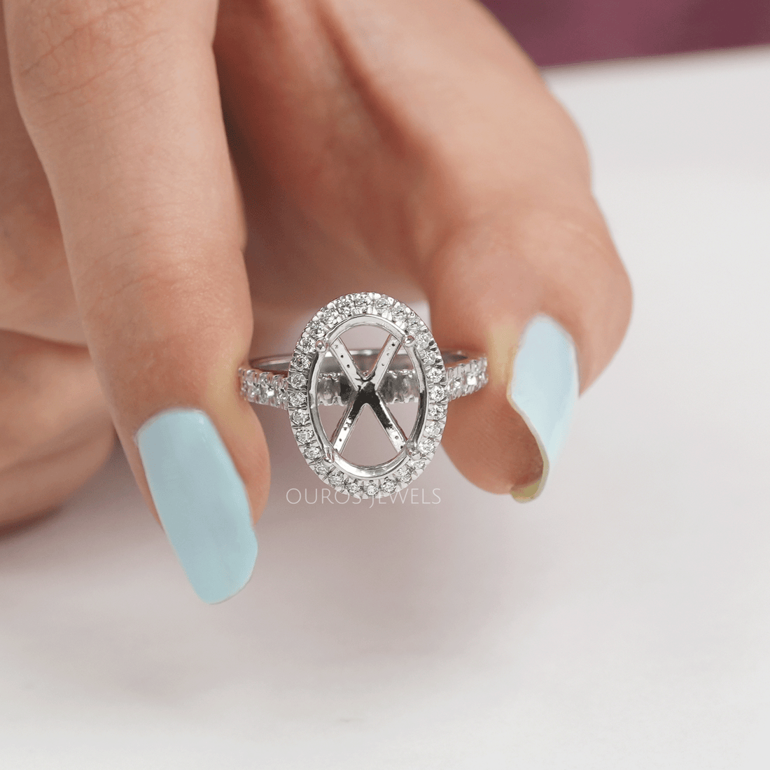 Semi Mount Halo Accent Diamond Ring