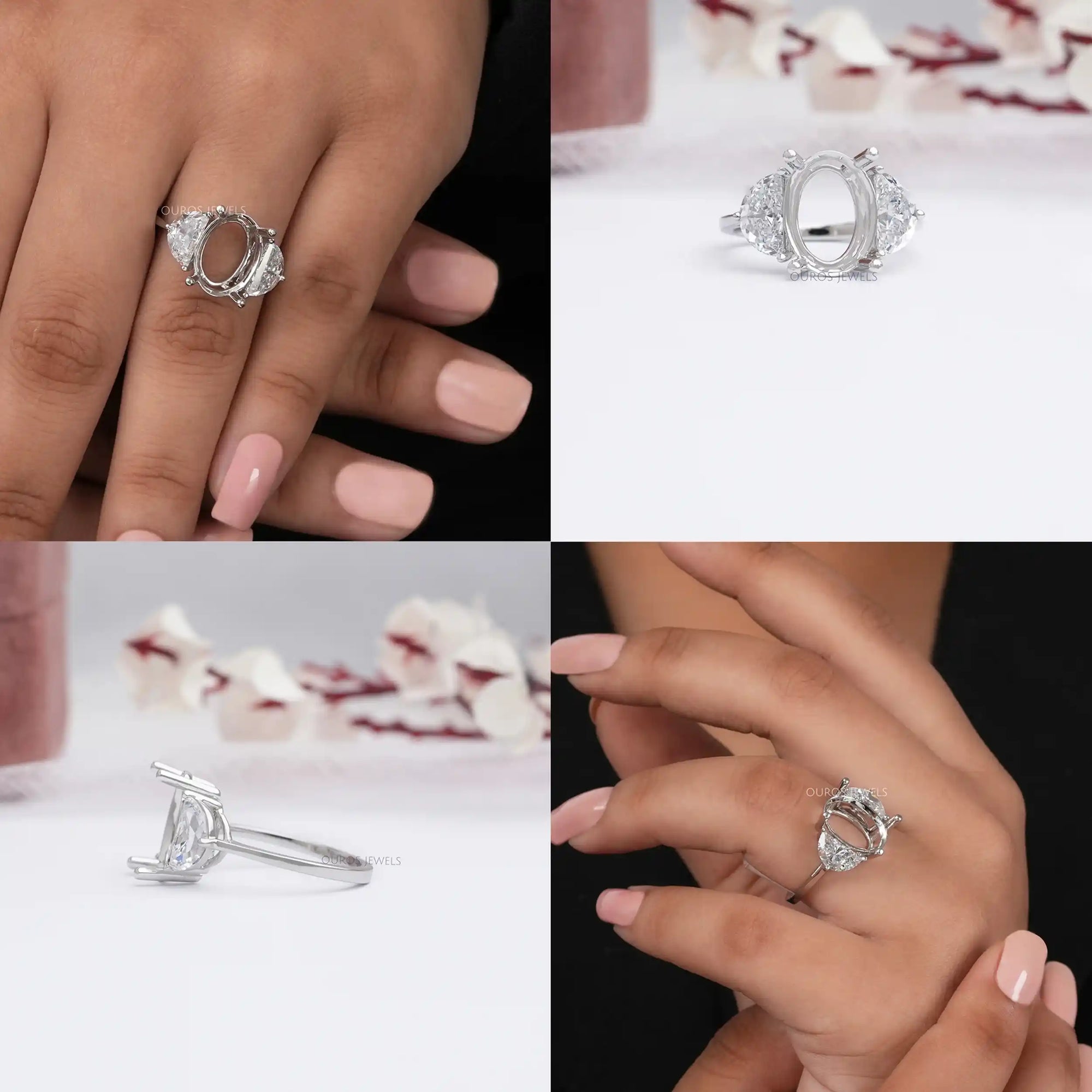 Oval Shape And Half Moon Semi Mount Engagement Ring