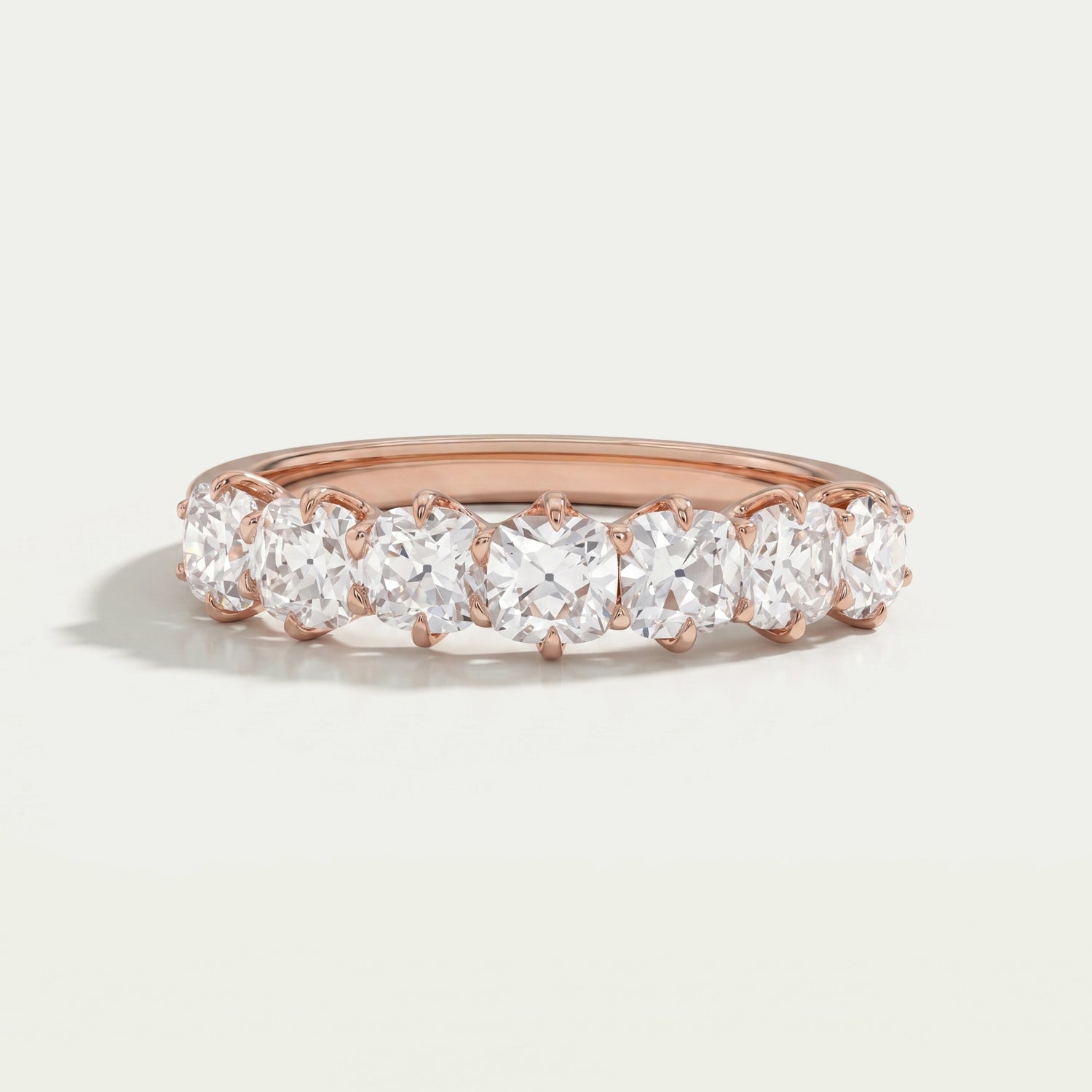 Seven Stone Old Mine Cushion Diamond Wedding Band Ring