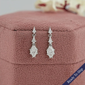 Step Cut Shield Diamond Dangle Earrings