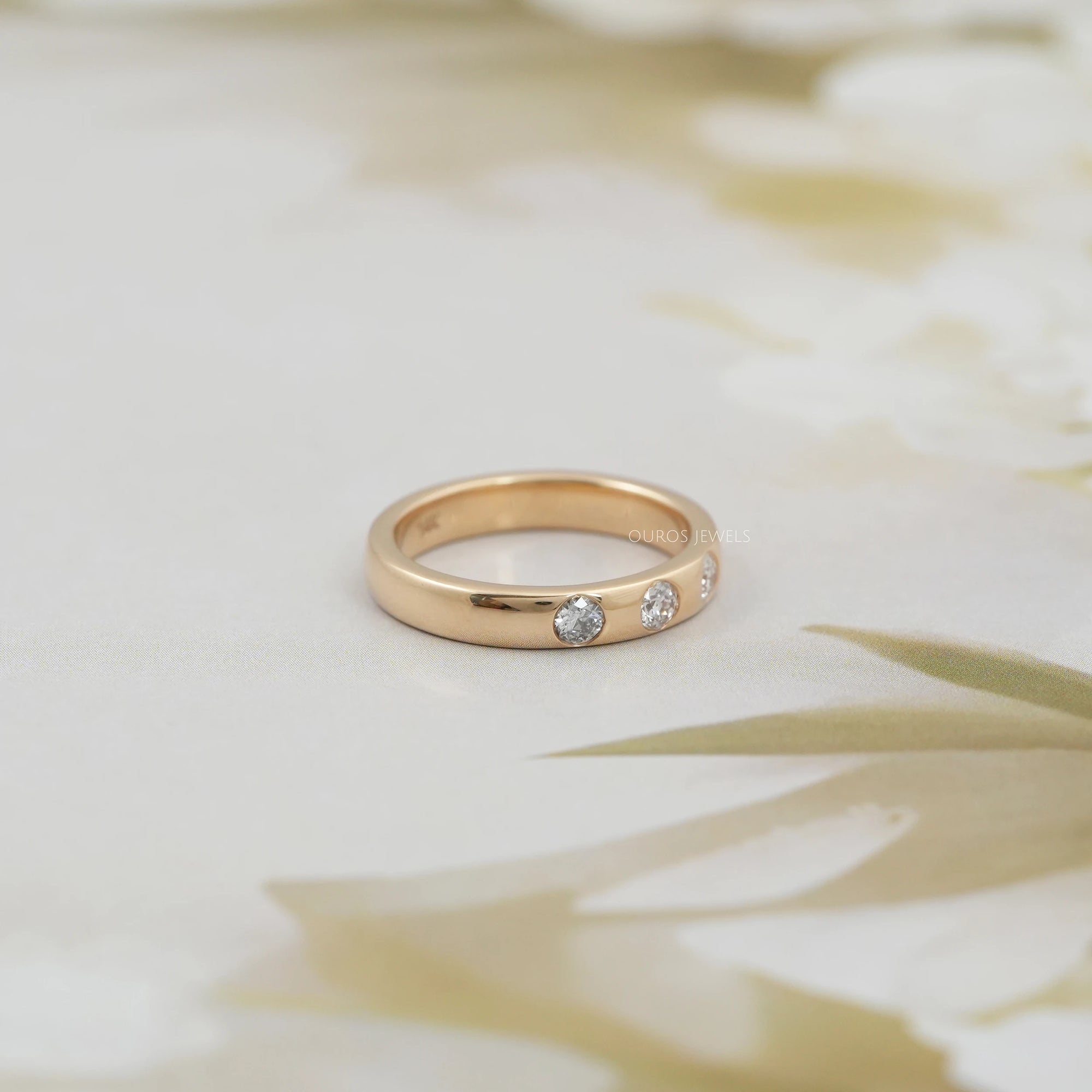 Three Stone Gypsy Set Diamond Wedding Band Ring