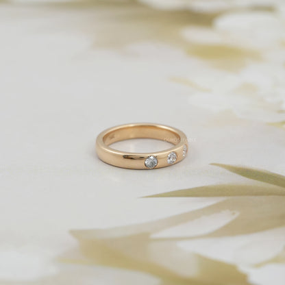 Three Stone Gypsy Set Diamond Wedding Band Ring