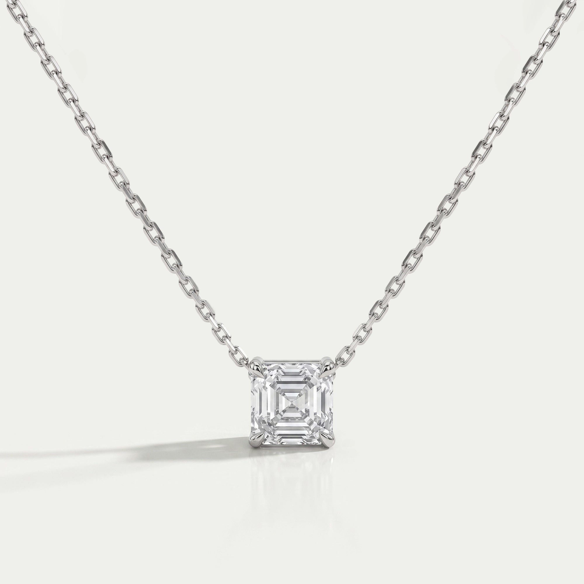 Asscher Cut Lab Grown Diamond Solitaire Pendant Necklaces