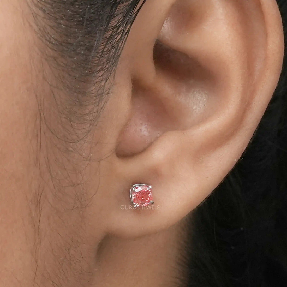 Pink Cushion Cut Single Stud Earring Earring