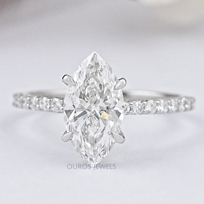 front view of marquise-cut lab-grown diamond solitaire accent engagement ring