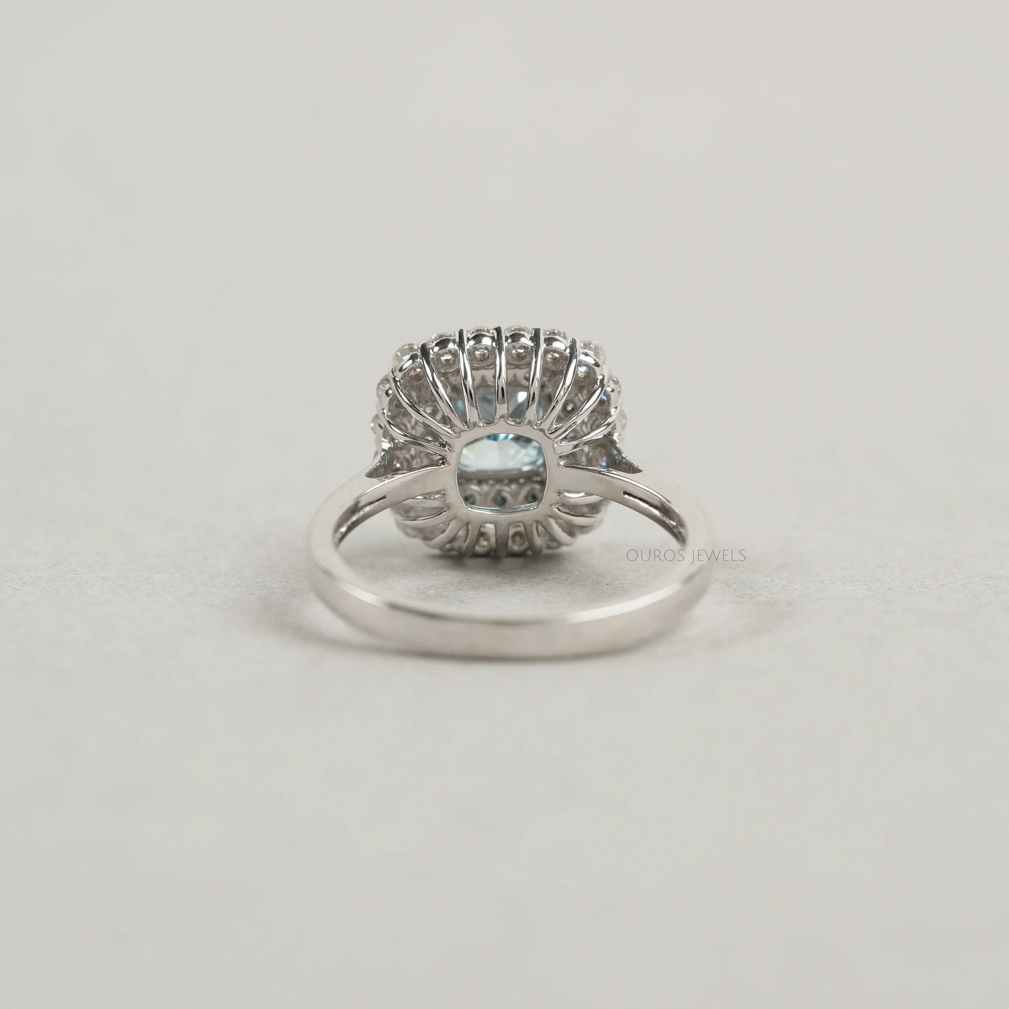 Fancy Blue Cushion Cut Double Halo Lab Diamond Ring Rings