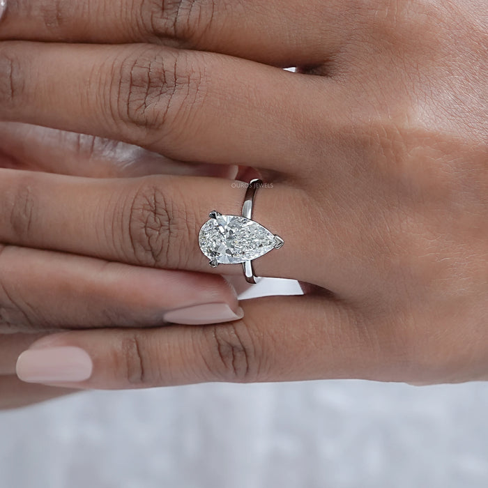 Pear Cut Lab Diamond Solitaire Engagement Ring