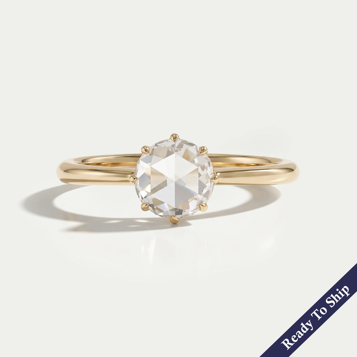 Rose Cut Round Diamond Solitaire Engagement Ring