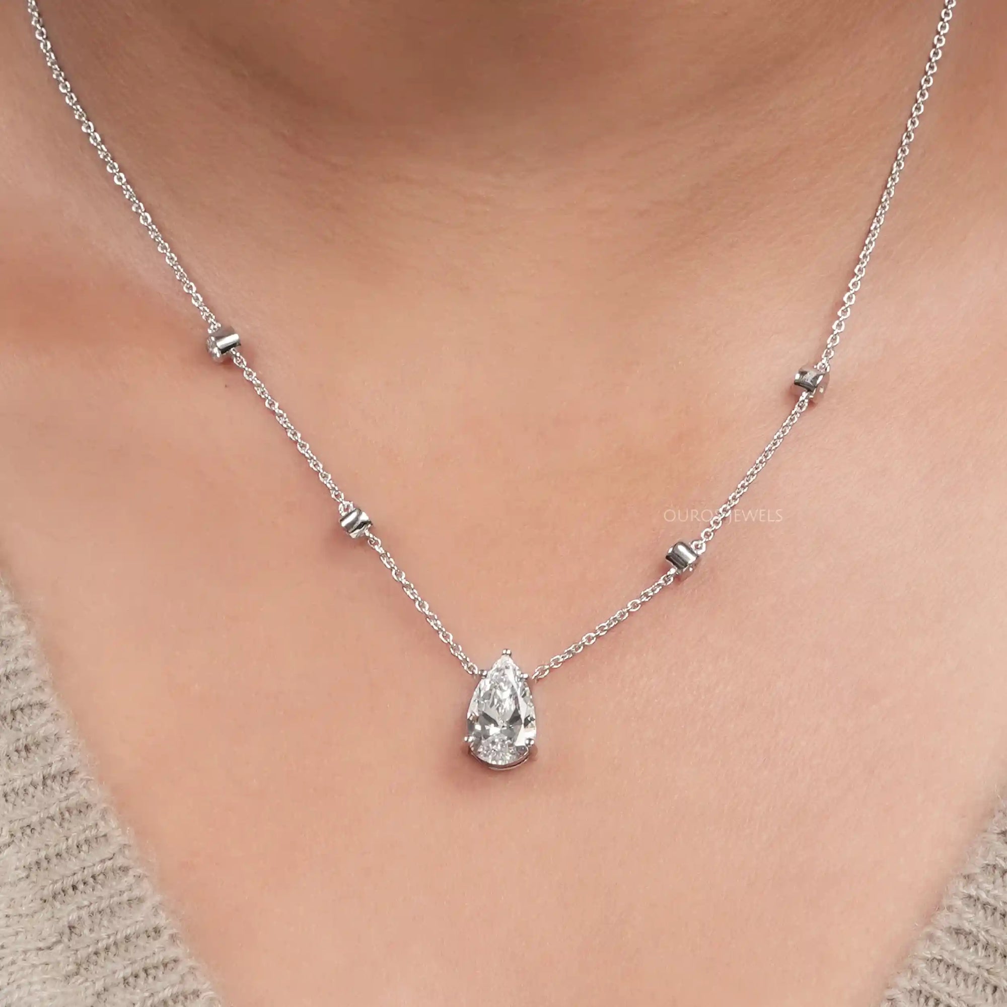 Chain Diamond Pear Pendant Necklaces
