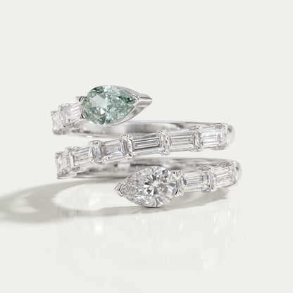 Spiral Shape Baguette And Pear Diamond Ring
