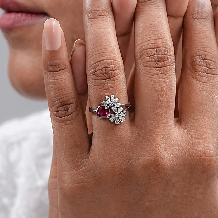 Ruby Cushion Gemstone Split Shank Engagement Ring