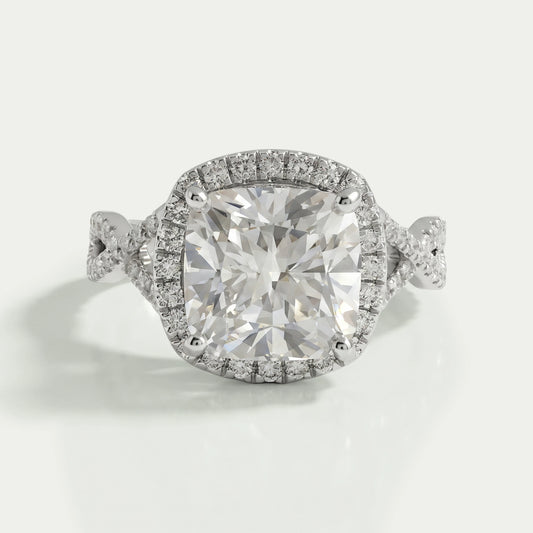 Twisted Square Cushion Cut Hidden Halo Ring Rings