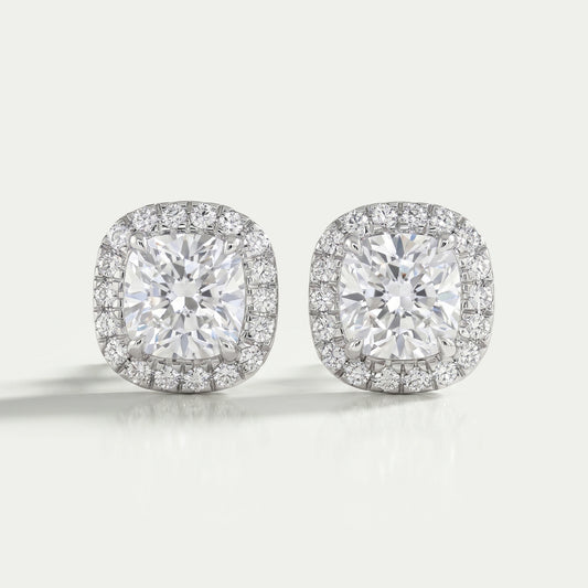 Cushion Diamond Halo Stud Earrings Earring