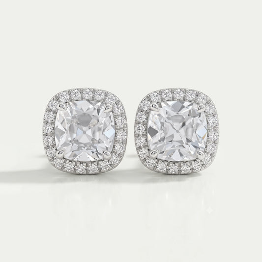 Square Old Mine Cushion Diamond Halo Stud Earrings Earring