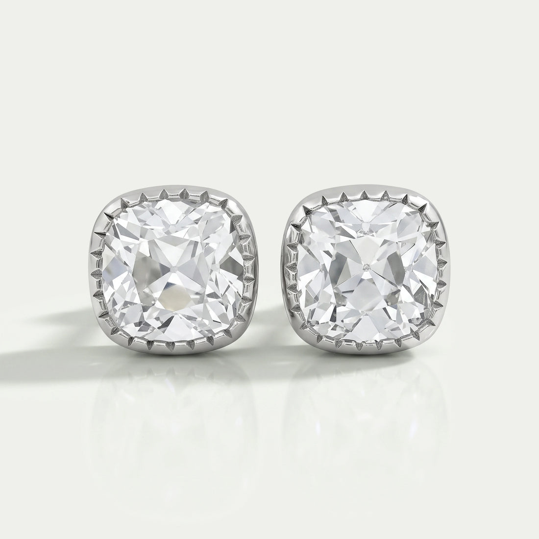 Square Old Mine Cushion Diamond Milgrain Stud Earrings Earrings