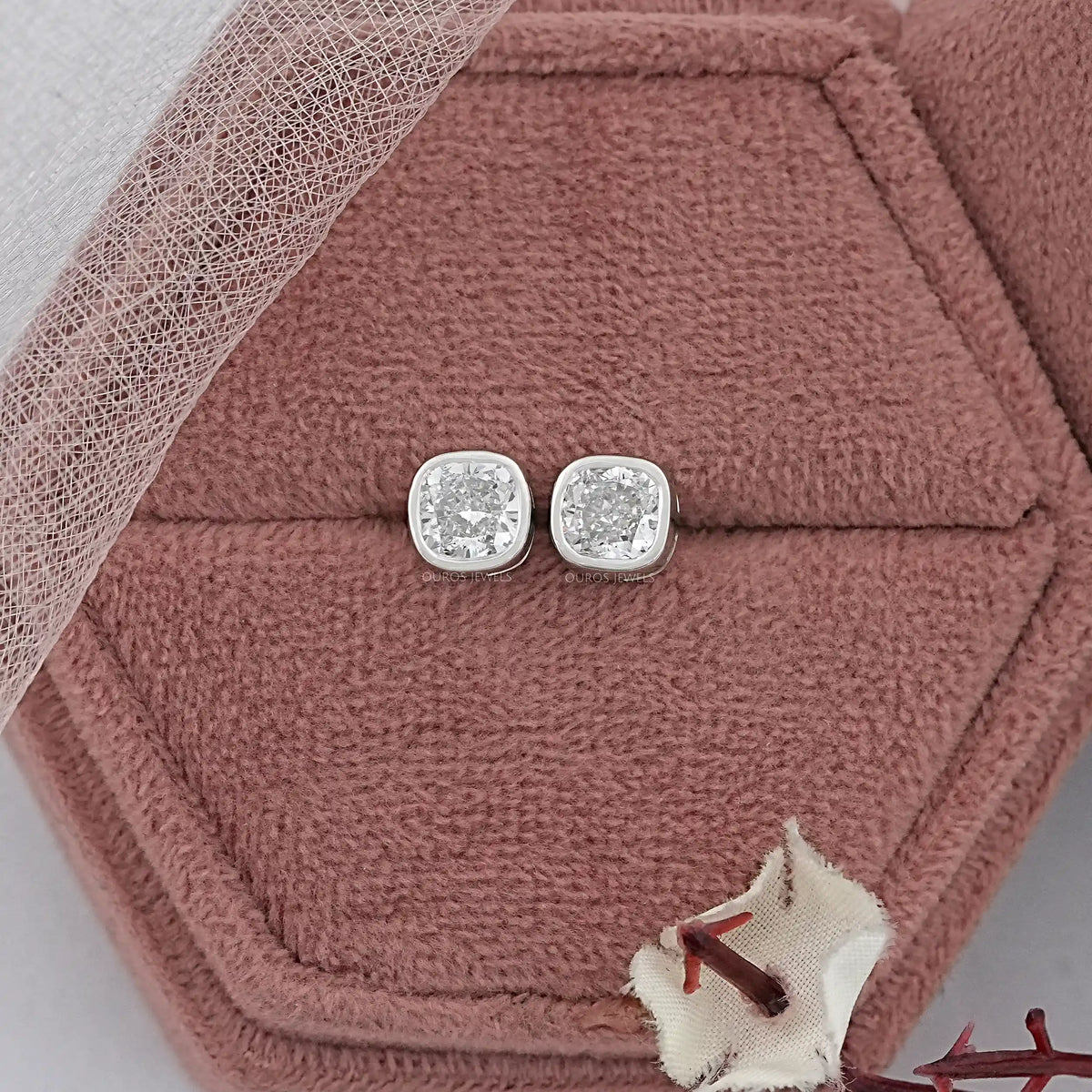 Square Cushion Lab Diamond Bezel Stud Earrings