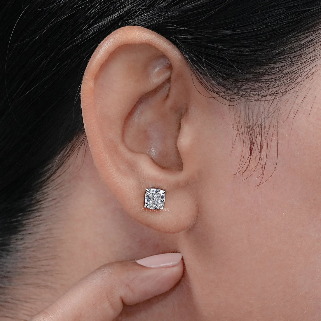 Square Cushion Cut Lab Diamond Solitaire Stud Earrings