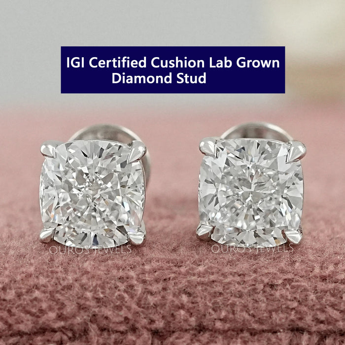 Cushion Cut Lab Diamond Solitaire Stud Earrings