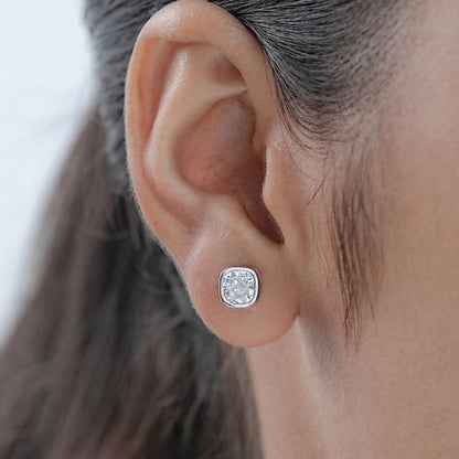 Square Cushion Lab Diamond Bezel Stud Earrings