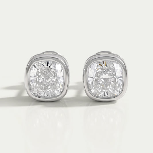 Square Cushion Lab Diamond Bezel Stud Earrings