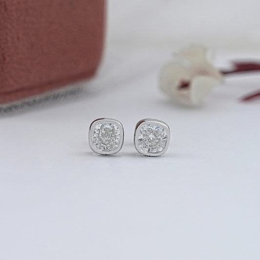 Square Cushion Lab Diamond Bezel Stud Earrings