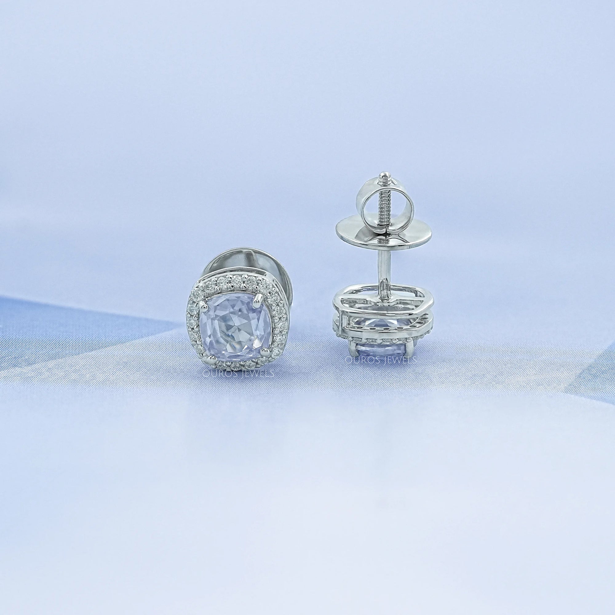 Light Purple Square Cushion Halo Stud Earrings Earring