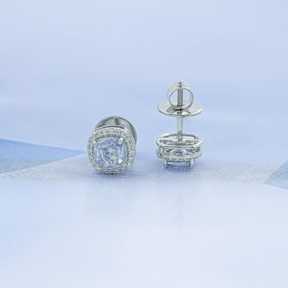 Light Purple Square Cushion Halo Stud Earrings Earring