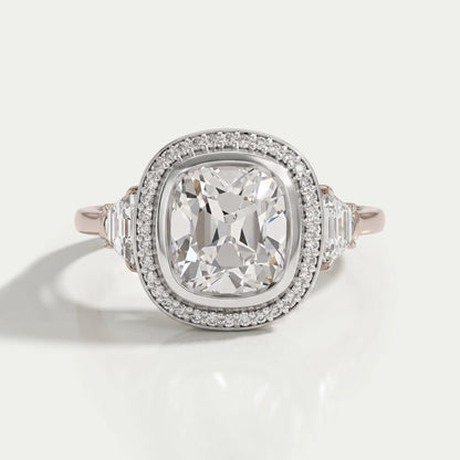 Square Old Mine Cushion Lab Diamond Halo Engagement Ring Rings