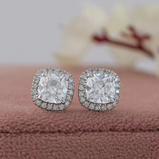 Square Old Mine Cushion Diamond Halo Stud Earrings Earring