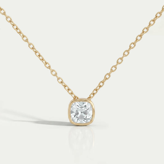 Square Old Mine Cushion Cut Bezel Solitaire Pendant Necklaces
