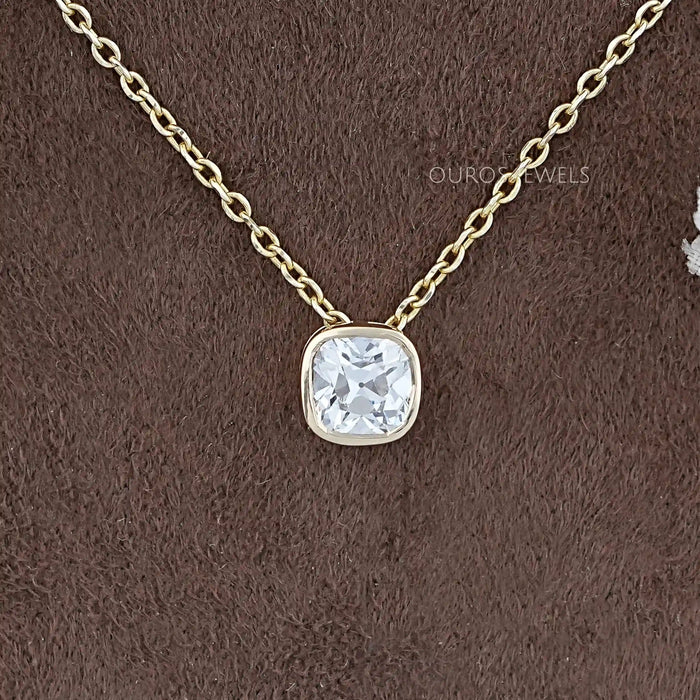 Square Old Mine Cushion Cut Bezel Solitaire Pendant